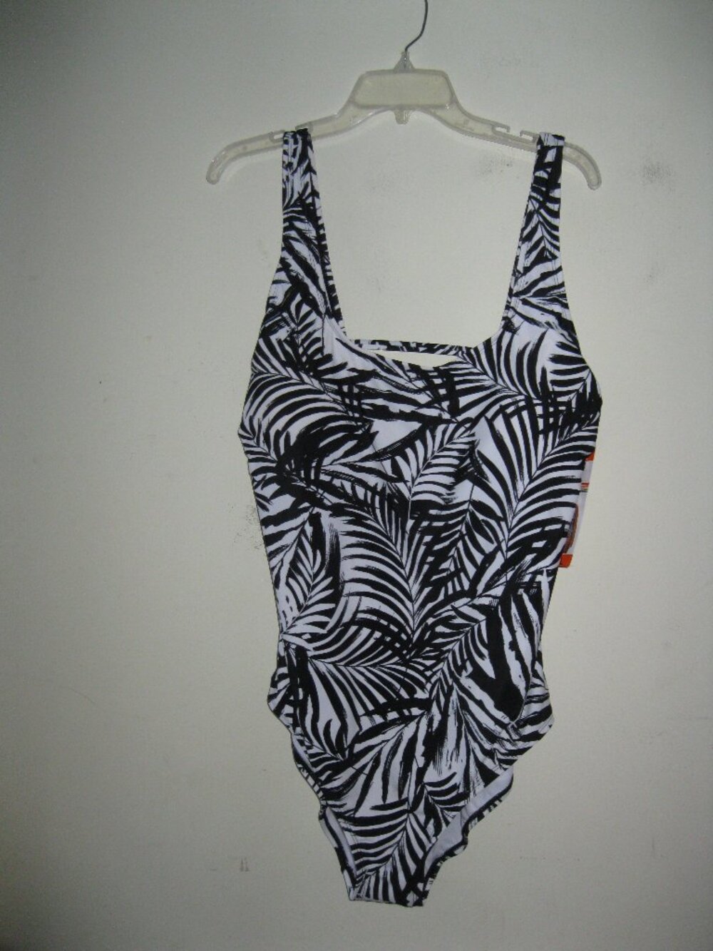 Ocean Pacific OP Wm's One Piece Swimsuit Black White Palm Leaf Strappy Back XXL